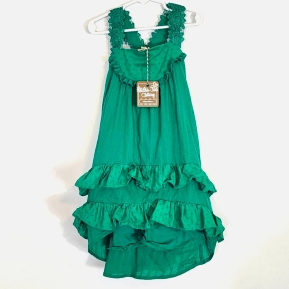 NWT Matilda Seriously Sweet Dress Maxi Hi-Low Lace Ruffle Green Cotton Size 4 - Picture 3 of 8